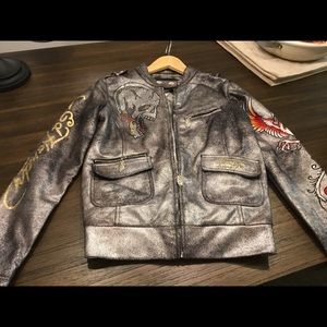 ED HARDY - Glam Silver Biker Jacket